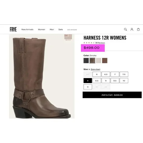 $498 EXCELLENT! Frye Harness 12R Boots Size 8 Brown Moto Leather Women’s Brown - Picture 2 of 9